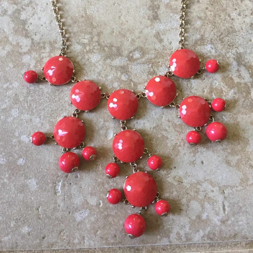 J Crew red/ gold bubble necklace